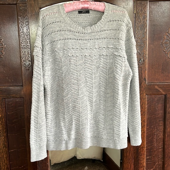 J CREW scalloped pointelle sweater in grey - M - Picture 1 of 5